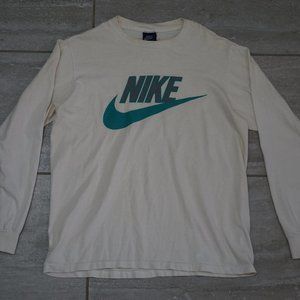 NIKE Swoosh Logo Vintage 1980s Blue Tag Made in USA Long Sleeve T-Shirt